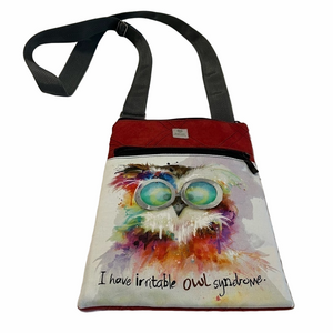 Owl watercolour look crossbody bag with adjustable strap